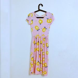 Lemon Print Knee Length Dress - has pockets